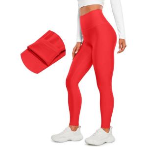 imageCRZ YOGA Womens Fleece Lined Leggings 28  Thermal Winter Warm Full Length Pants Casual Lounge Yoga WorkoutDeep Red