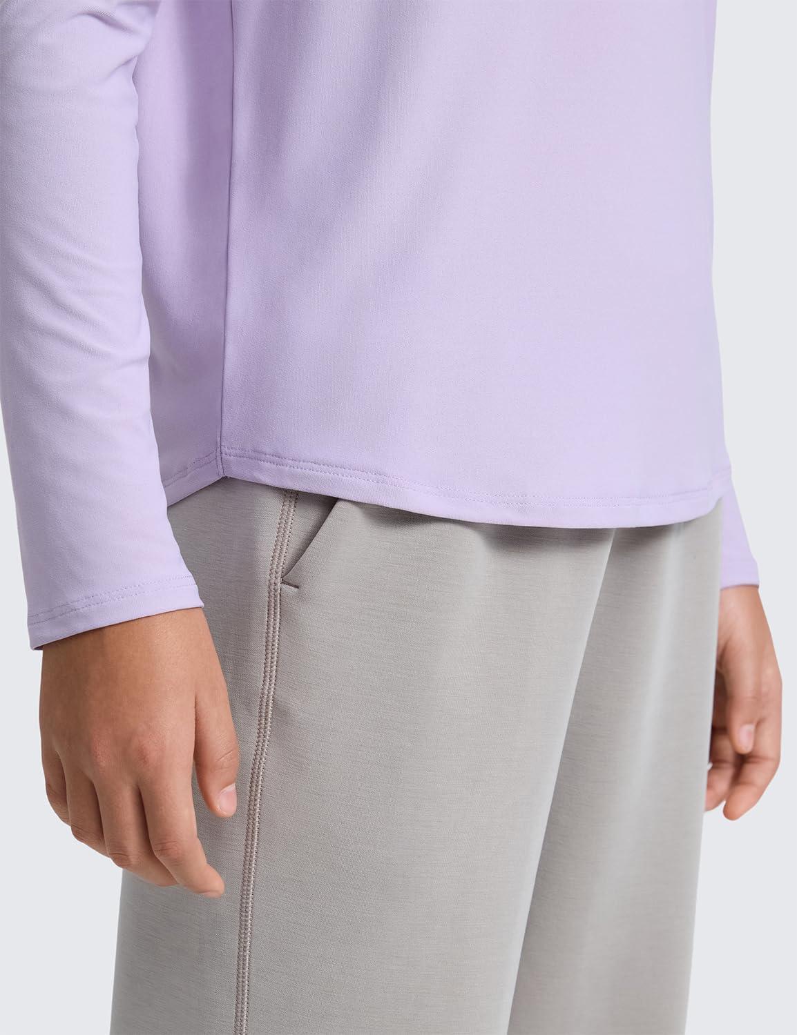 imageCRZ YOGA Girls Cloudweight Athletic Shirts Long Sleeve Tees Crew Neck Side Slit Tops Teen Kids Active Gym Casual Quick DryLilac Air