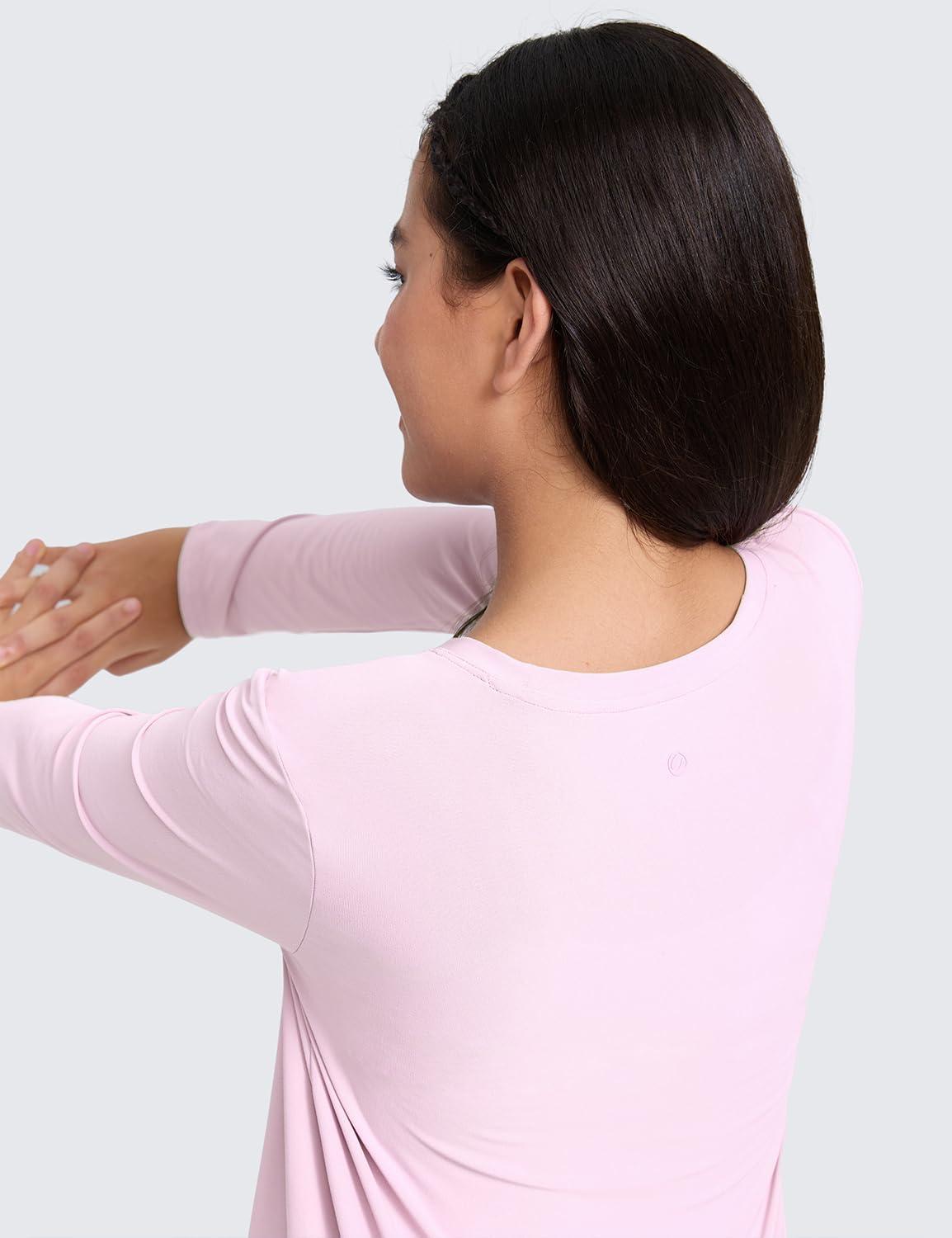 imageCRZ YOGA Girls Cloudweight Athletic Shirts Long Sleeve Tees Crew Neck Side Slit Tops Teen Kids Active Gym Casual Quick DryPink Peony