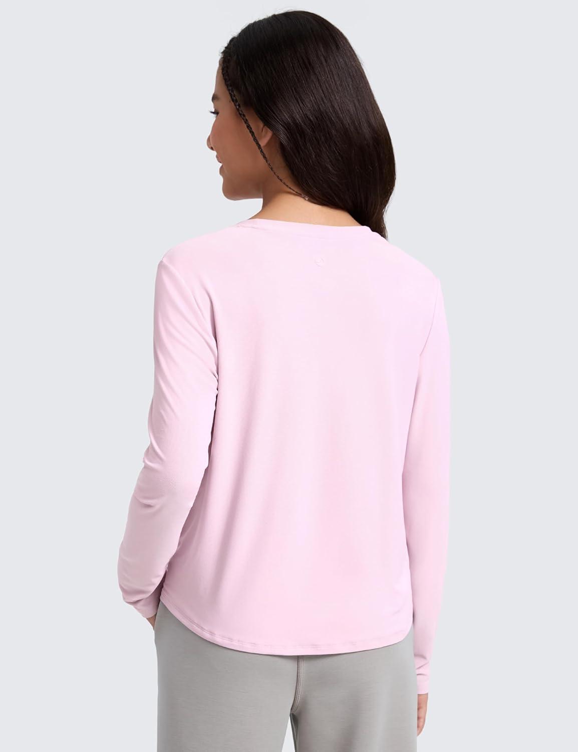 imageCRZ YOGA Girls Cloudweight Athletic Shirts Long Sleeve Tees Crew Neck Side Slit Tops Teen Kids Active Gym Casual Quick DryPink Peony