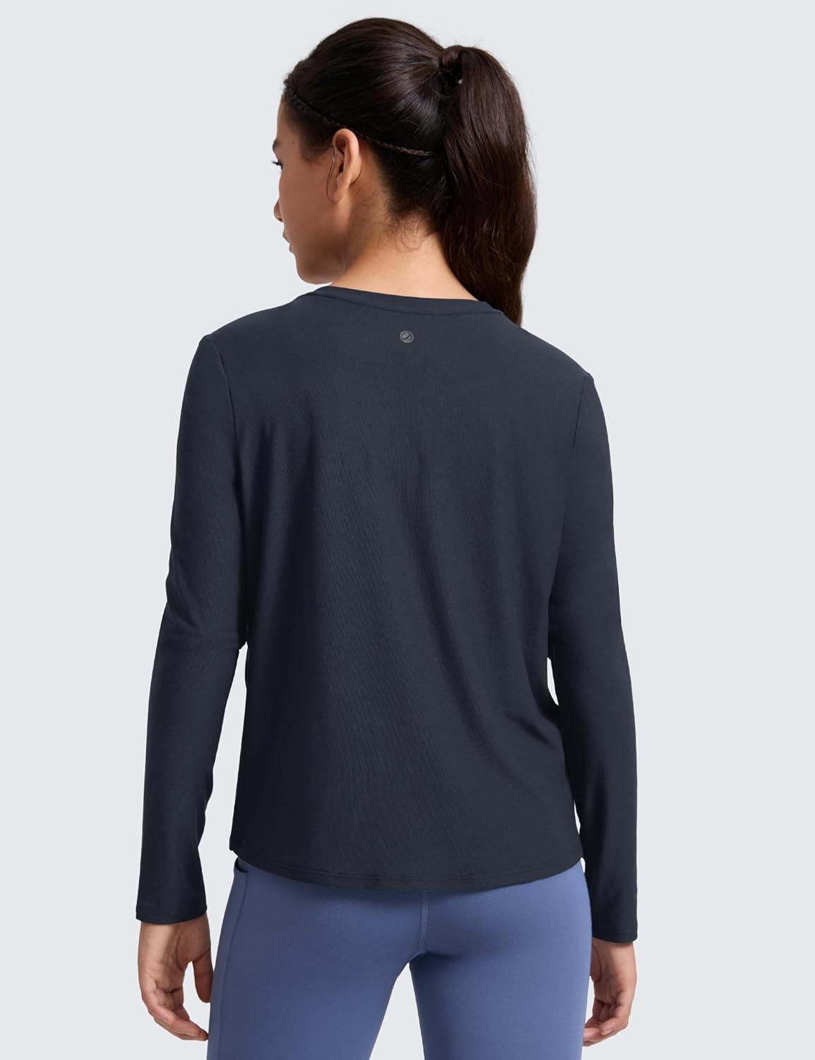 imageCRZ YOGA Girls Cloudweight Athletic Shirts Long Sleeve Tees Crew Neck Side Slit Tops Teen Kids Active Gym Casual Quick DryTrue Navy