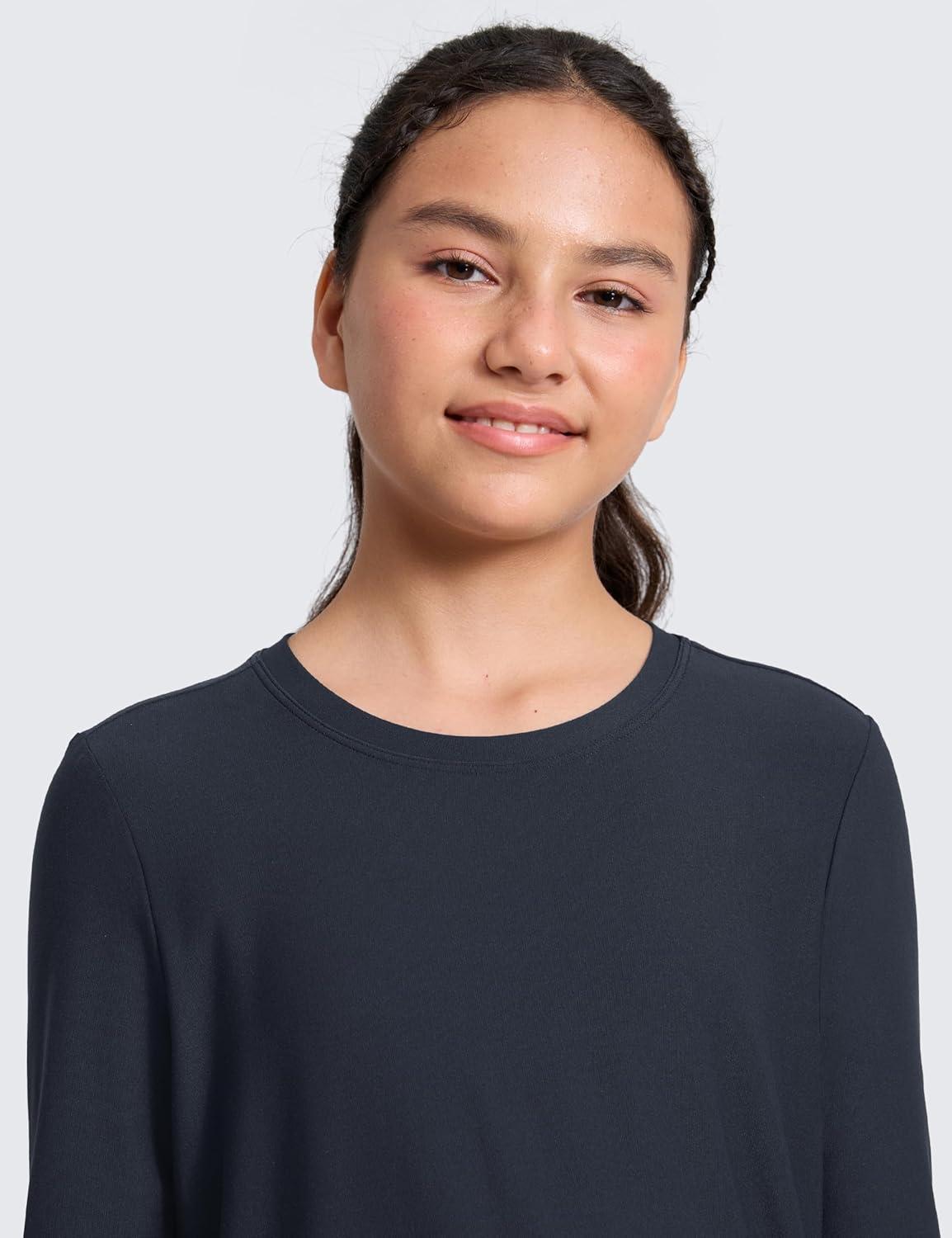 imageCRZ YOGA Girls Cloudweight Athletic Shirts Long Sleeve Tees Crew Neck Side Slit Tops Teen Kids Active Gym Casual Quick DryTrue Navy