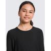 imageCRZ YOGA Girls Cloudweight Athletic Shirts Long Sleeve Tees Crew Neck Side Slit Tops Teen Kids Active Gym Casual Quick DryBlack