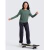 imageCRZ YOGA Girls Cloudweight Athletic Shirts Long Sleeve Tees Crew Neck Side Slit Tops Teen Kids Active Gym Casual Quick DryGraphite Green