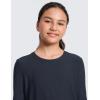 imageCRZ YOGA Girls Cloudweight Athletic Shirts Long Sleeve Tees Crew Neck Side Slit Tops Teen Kids Active Gym Casual Quick DryTrue Navy