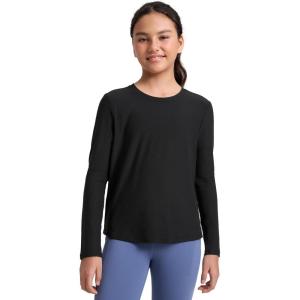 imageCRZ YOGA Girls Cloudweight Athletic Shirts Long Sleeve Tees Crew Neck Side Slit Tops Teen Kids Active Gym Casual Quick DryBlack