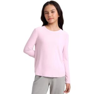 imageCRZ YOGA Girls Cloudweight Athletic Shirts Long Sleeve Tees Crew Neck Side Slit Tops Teen Kids Active Gym Casual Quick DryPink Peony
