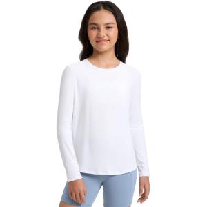 imageCRZ YOGA Girls Cloudweight Athletic Shirts Long Sleeve Tees Crew Neck Side Slit Tops Teen Kids Active Gym Casual Quick DryWhite