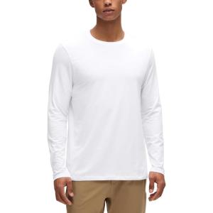 imageCRZ YOGA Mens CottonBlend Long Sleeve Shirts Crew Neck Moisture Wicking Lightweight Soft Workout Athletic Casual TShirtWhite