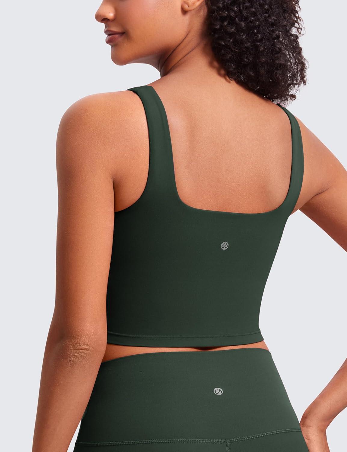 imageCRZ YOGA Butterluxe Womens Square Neck Longline Sports Bra  Workout Crop Tank Tops Padded Yoga Camisole with Built in PadsLegend Green
