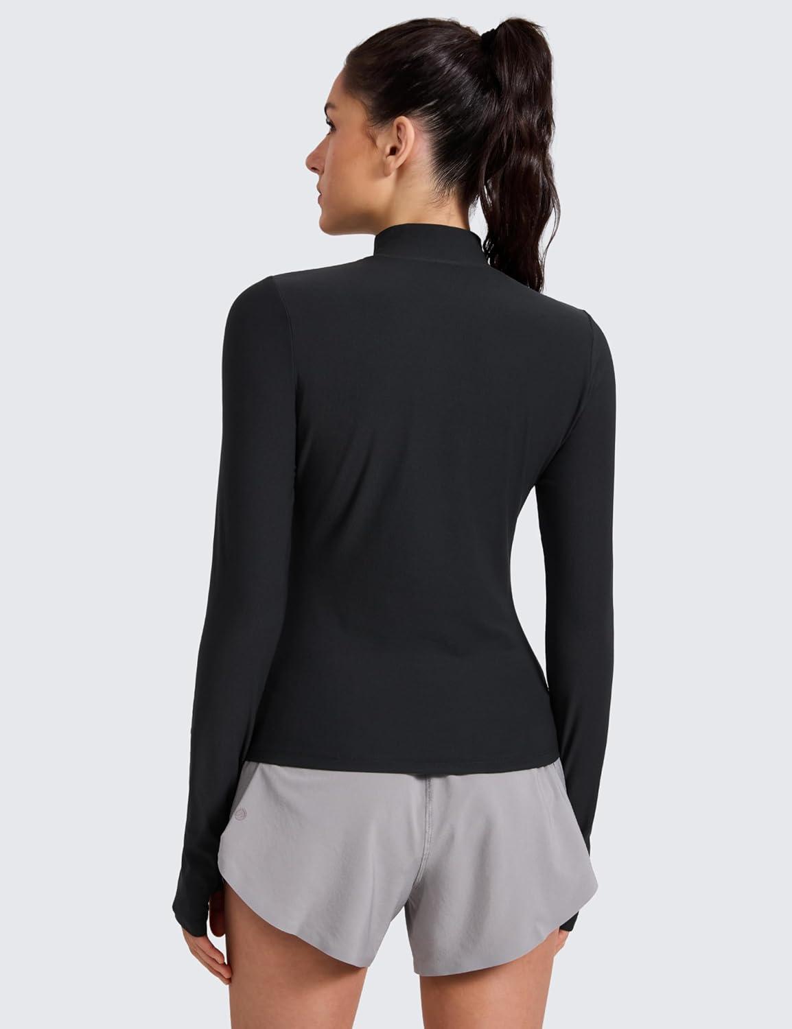 imageCRZ YOGA Cloudweight Mock Neck Tops for Women Lightweight Workout Long Sleeve Shirts Soft Athletic TShirt with Thumb HoleBlack