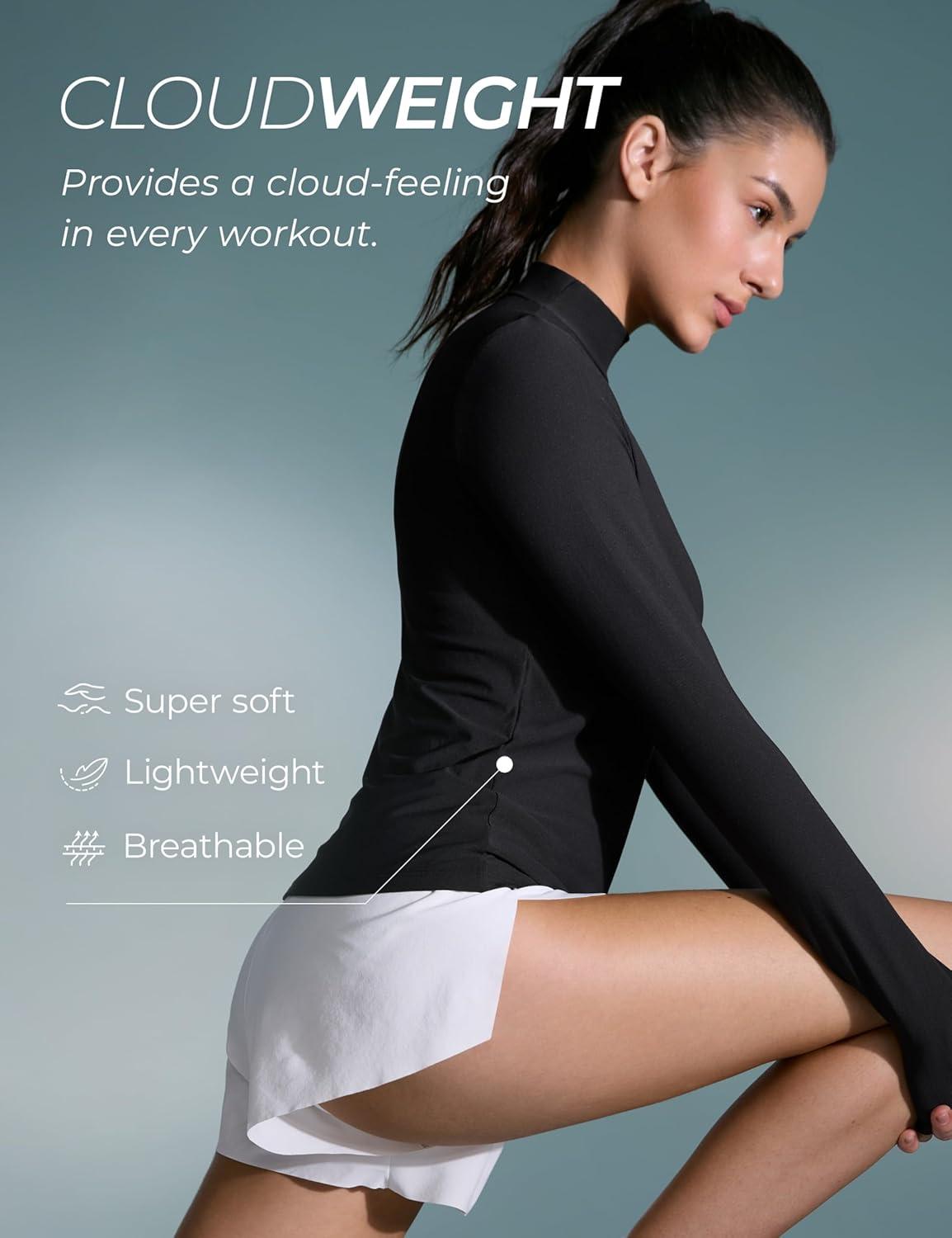 imageCRZ YOGA Cloudweight Mock Neck Tops for Women Lightweight Workout Long Sleeve Shirts Soft Athletic TShirt with Thumb HoleBlack