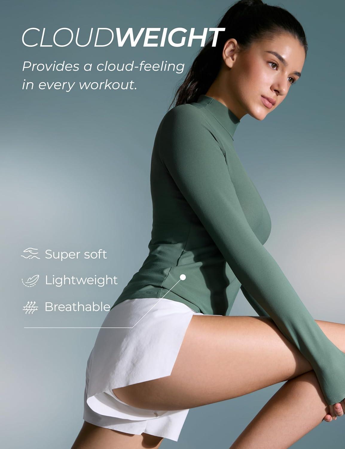 imageCRZ YOGA Cloudweight Mock Neck Tops for Women Lightweight Workout Long Sleeve Shirts Soft Athletic TShirt with Thumb HoleGraphite Green