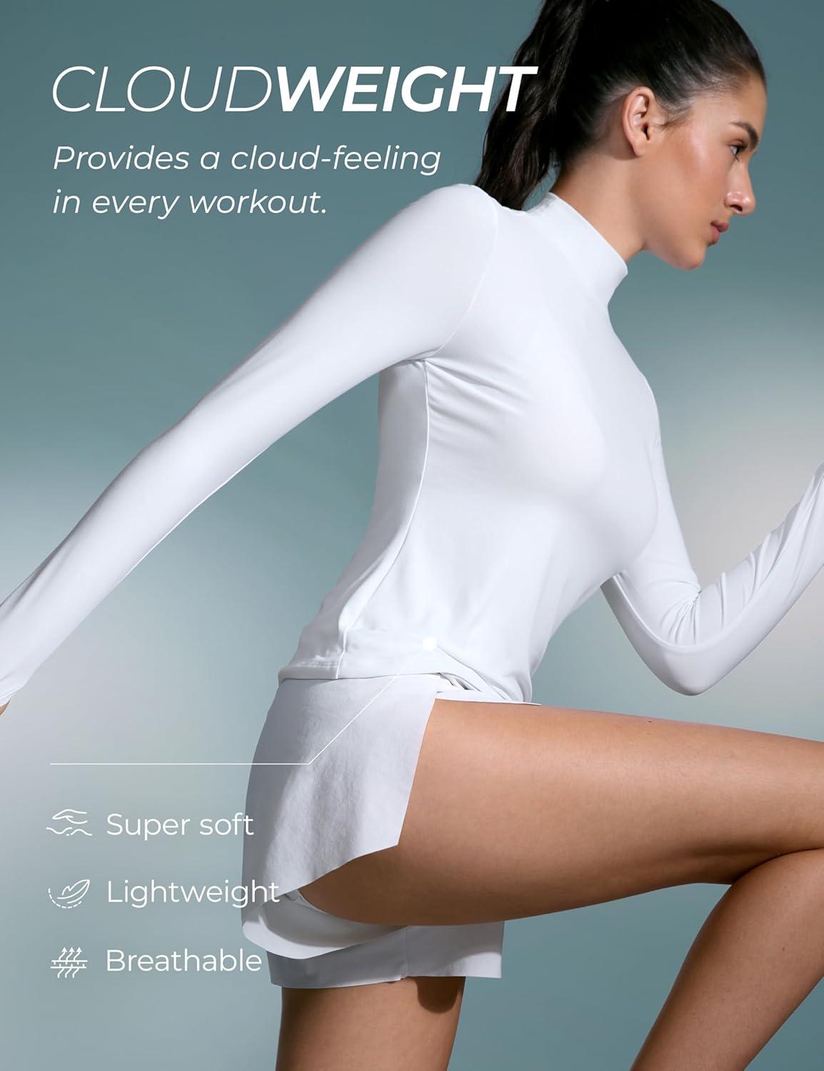 imageCRZ YOGA Cloudweight Mock Neck Tops for Women Lightweight Workout Long Sleeve Shirts Soft Athletic TShirt with Thumb HoleWhite