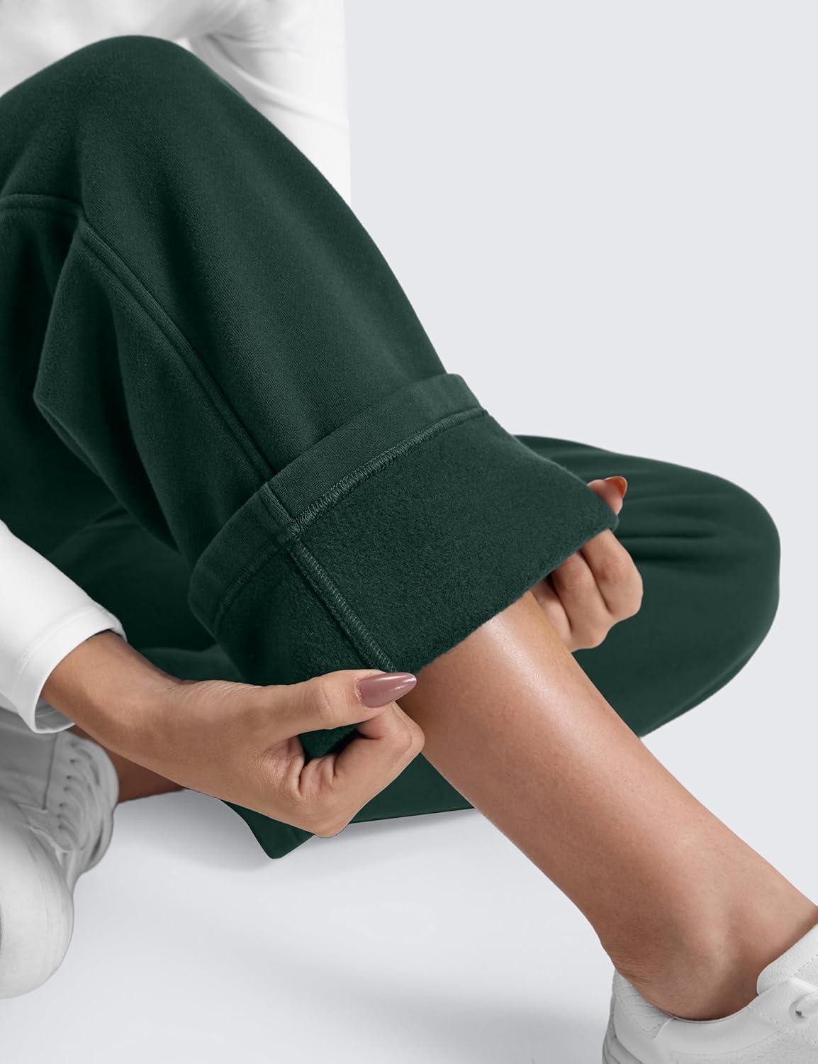 imageCRZ YOGA Cotton Fleece Lined Sweatpants Women 28quot30quot Straight Leg Casual Lounge Sweat Pants for WomenLegend Green