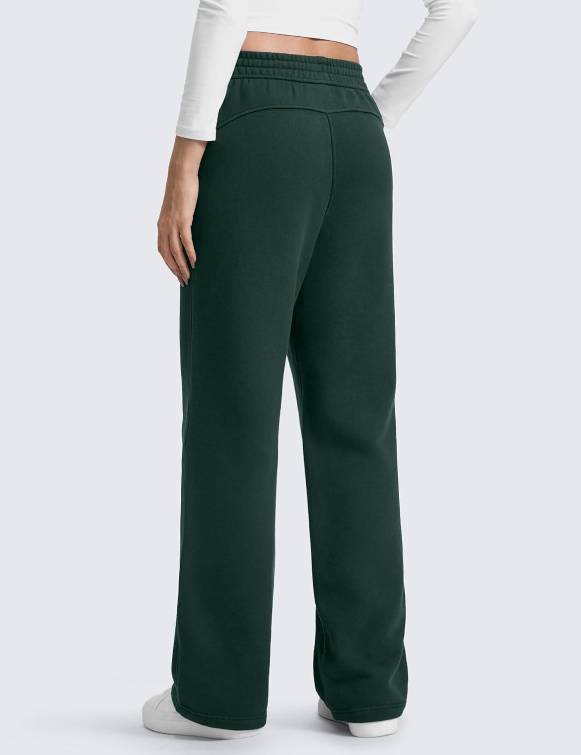 imageCRZ YOGA Cotton Fleece Lined Sweatpants Women 28quot30quot Straight Leg Casual Lounge Sweat Pants for WomenLegend Green
