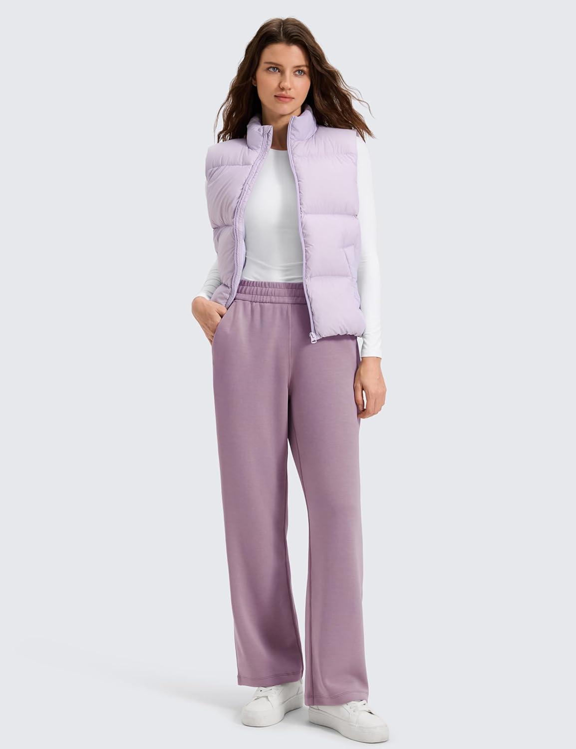 imageCRZ YOGA SoftAura Wide Leg Sweatpants Women 29quot31quot Modal High Waisted Lounge Travel Casual Sweat Pants with PocketsLight Lavender