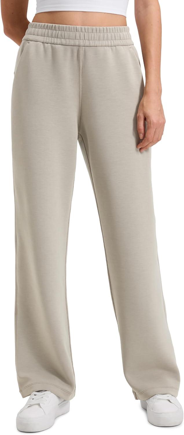 imageCRZ YOGA SoftAura Wide Leg Sweatpants Women 29quot31quot Modal High Waisted Lounge Travel Casual Sweat Pants with PocketsStone