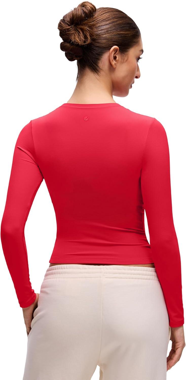 imageCRZ YOGA Softembrace Long Sleeve Shirts for Women Soft Crew Neck Fall Basic Tight Tops Fitted Casual Going Out TShirtsAurora Red