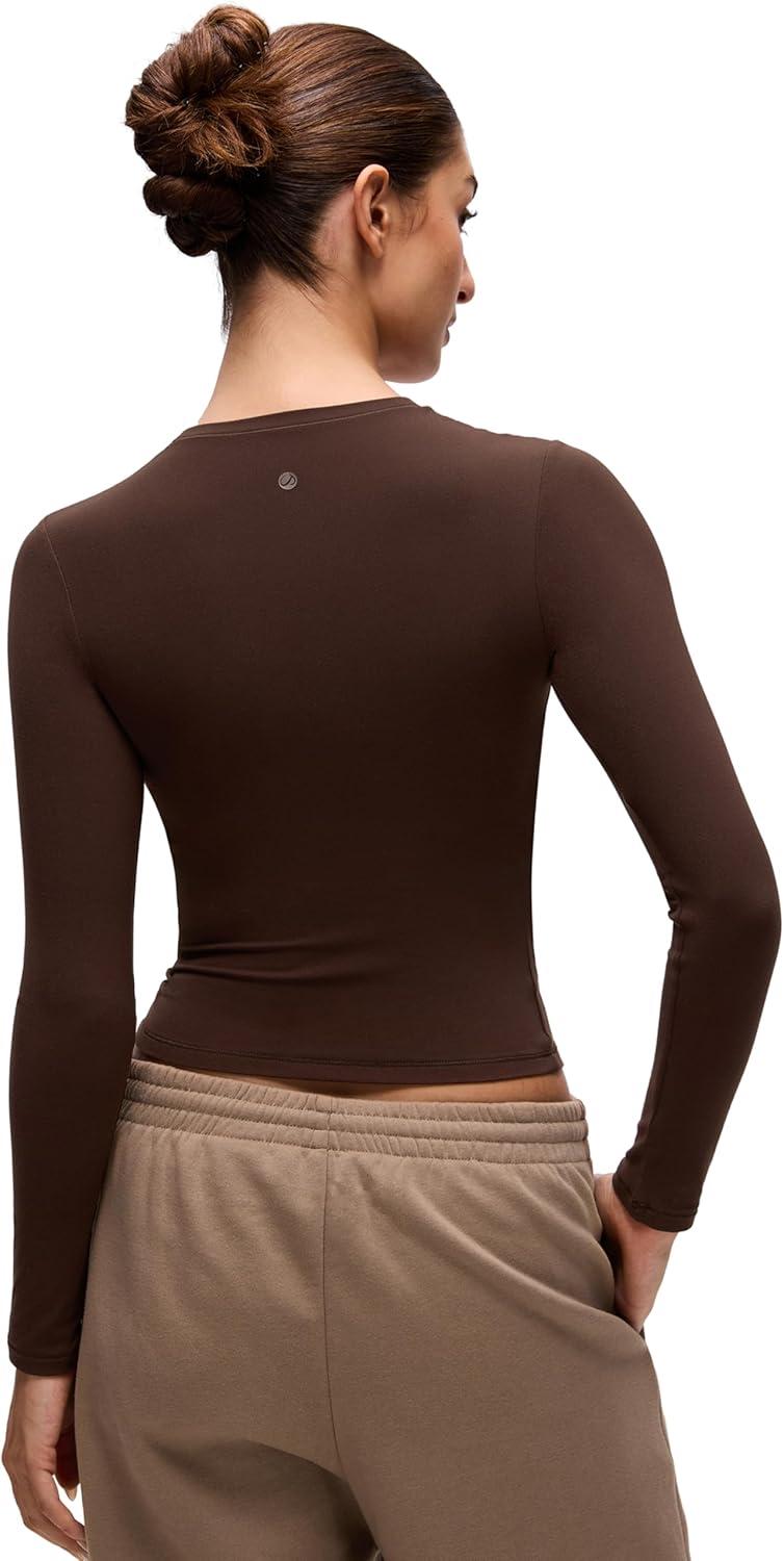 imageCRZ YOGA Softembrace Long Sleeve Shirts for Women Soft Crew Neck Fall Basic Tight Tops Fitted Casual Going Out TShirtsLava Brown
