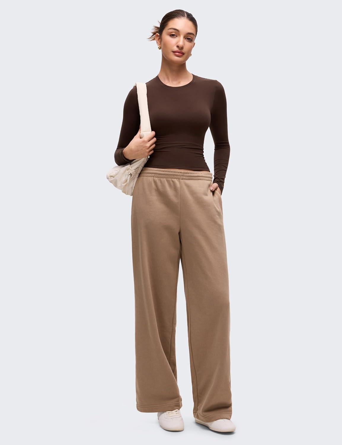 imageCRZ YOGA Softembrace Long Sleeve Shirts for Women Soft Crew Neck Fall Basic Tight Tops Fitted Casual Going Out TShirtsLava Brown