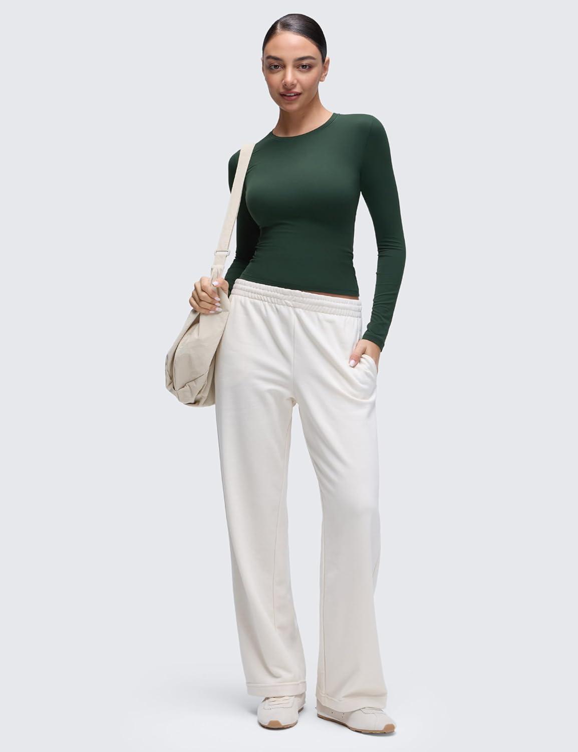 imageCRZ YOGA Softembrace Long Sleeve Shirts for Women Soft Crew Neck Fall Basic Tight Tops Fitted Casual Going Out TShirtsLegend Green