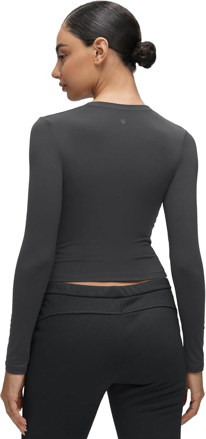 imageCRZ YOGA Softembrace Long Sleeve Shirts for Women Soft Crew Neck Fall Basic Tight Tops Fitted Casual Going Out TShirtsMysterious Grey