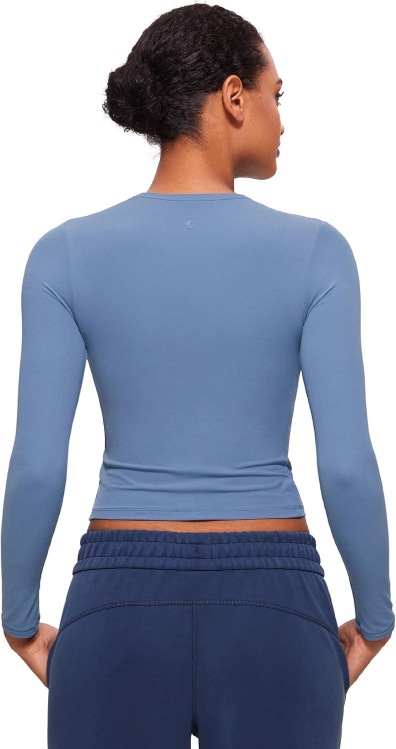 imageCRZ YOGA Softembrace Long Sleeve Shirts for Women Soft Crew Neck Fall Basic Tight Tops Fitted Casual Going Out TShirtsOasis Blue
