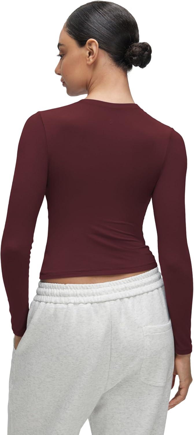 imageCRZ YOGA Softembrace Long Sleeve Shirts for Women Soft Crew Neck Fall Basic Tight Tops Fitted Casual Going Out TShirtsRed Merlot