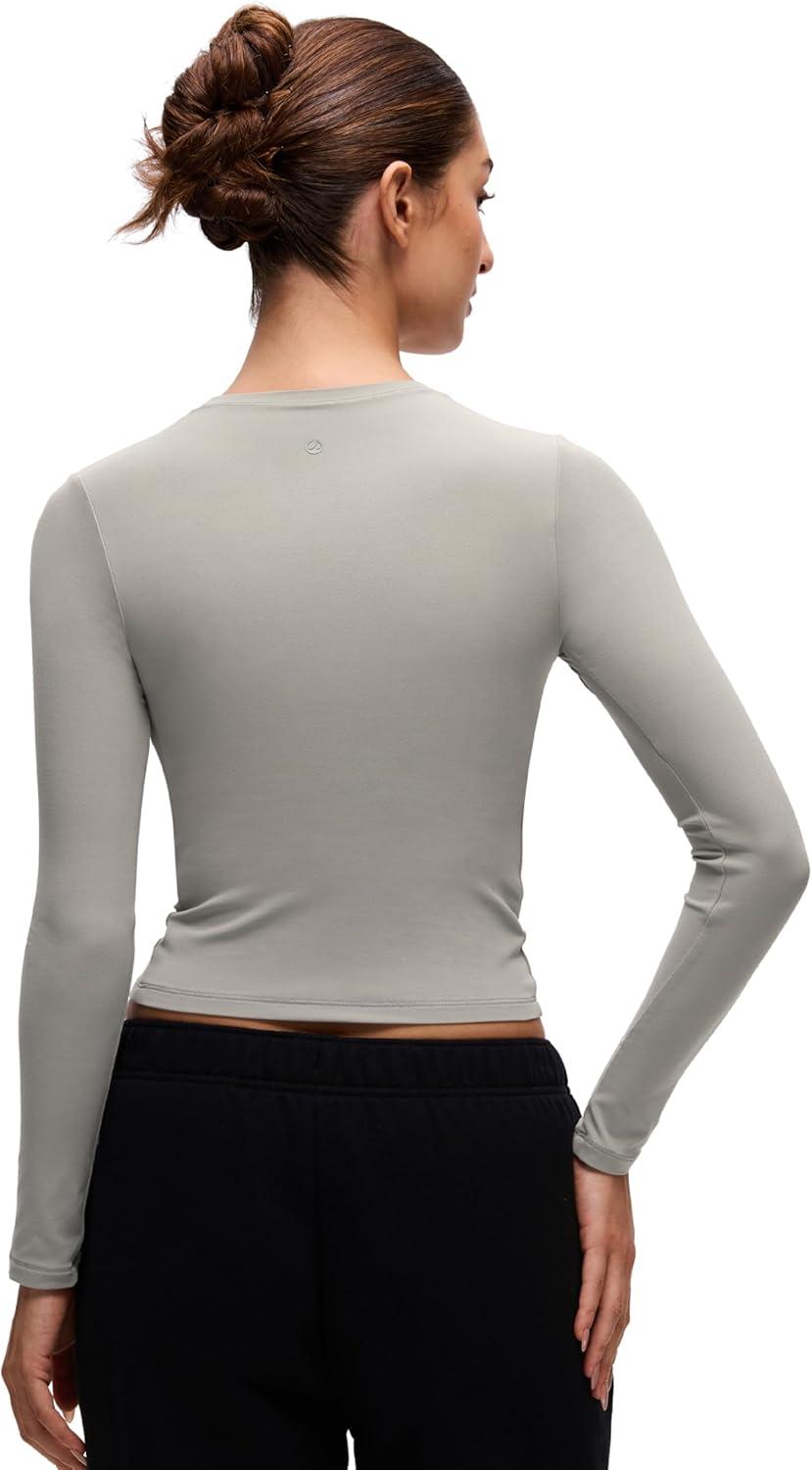 imageCRZ YOGA Softembrace Long Sleeve Shirts for Women Soft Crew Neck Fall Basic Tight Tops Fitted Casual Going Out TShirtsRock Grey