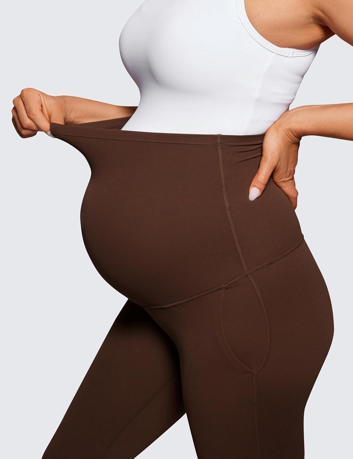 imageCRZ YOGA Women Butterluxe Maternity Flare Leggings with Pockets 31quot  Workout Active Yoga Pregnancy Pants Over The Belly SoftLava Brown