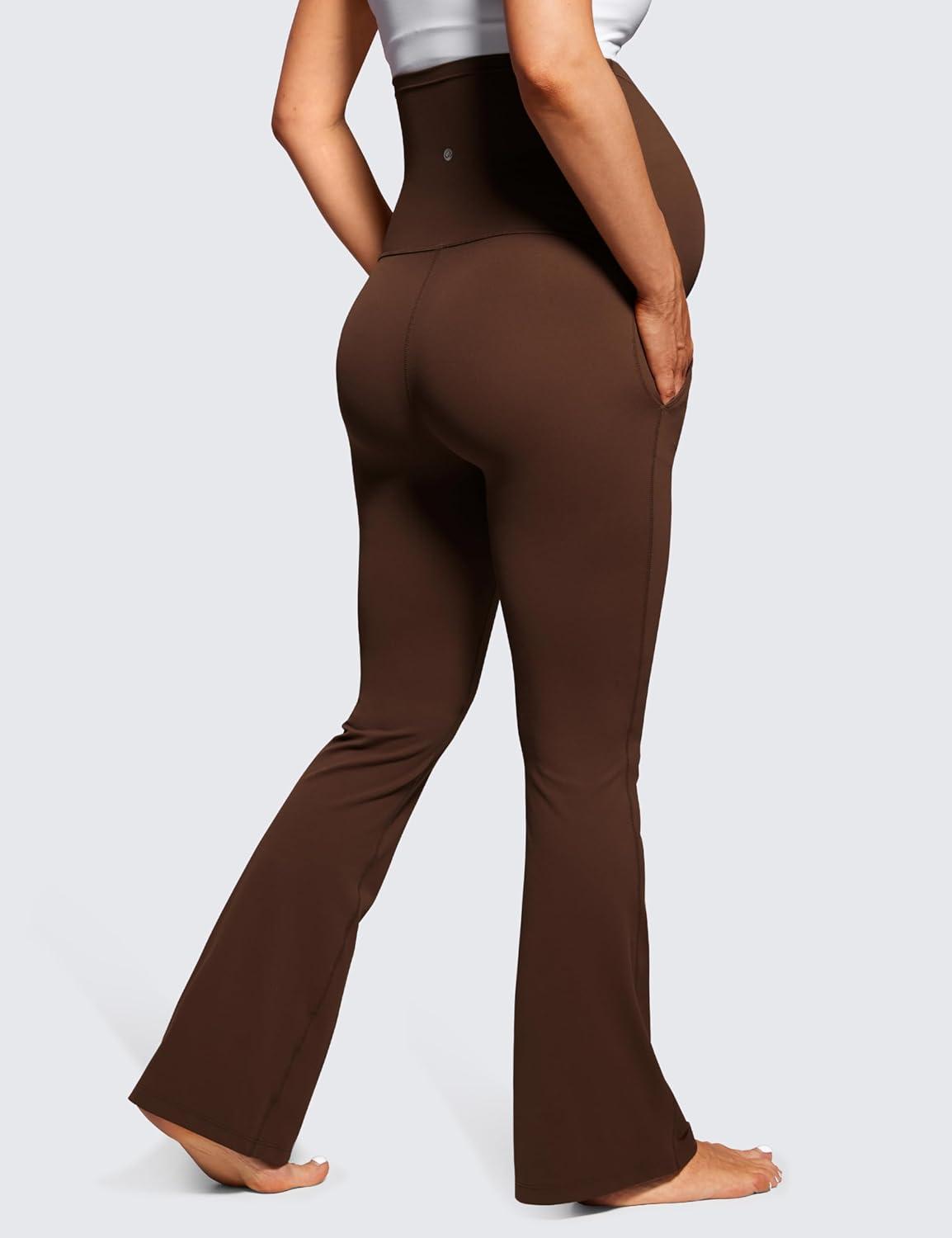 imageCRZ YOGA Women Butterluxe Maternity Flare Leggings with Pockets 31quot  Workout Active Yoga Pregnancy Pants Over The Belly SoftLava Brown