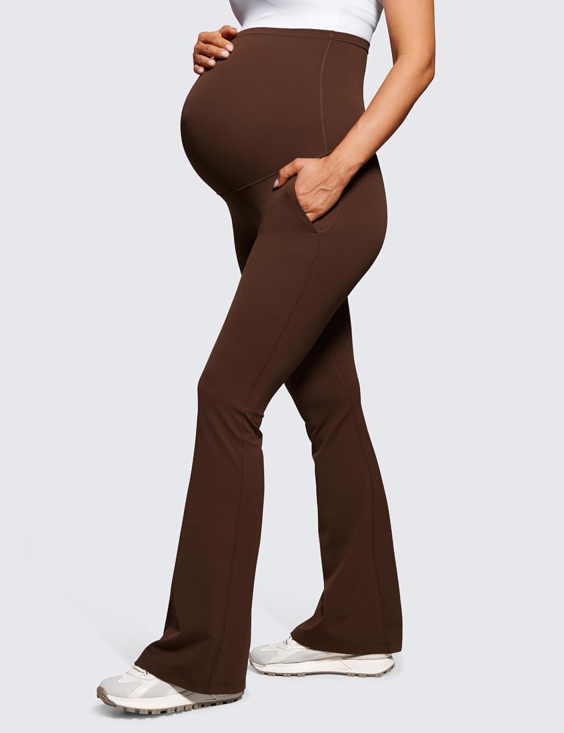 imageCRZ YOGA Women Butterluxe Maternity Flare Leggings with Pockets 31quot  Workout Active Yoga Pregnancy Pants Over The Belly SoftLava Brown