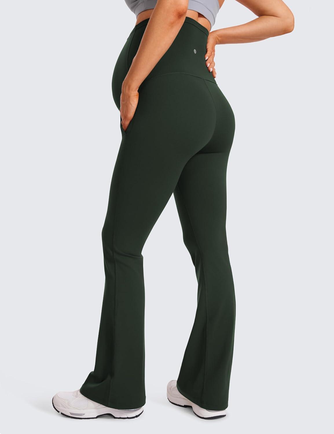 imageCRZ YOGA Women Butterluxe Maternity Flare Leggings with Pockets 31quot  Workout Active Yoga Pregnancy Pants Over The Belly SoftLegend Green