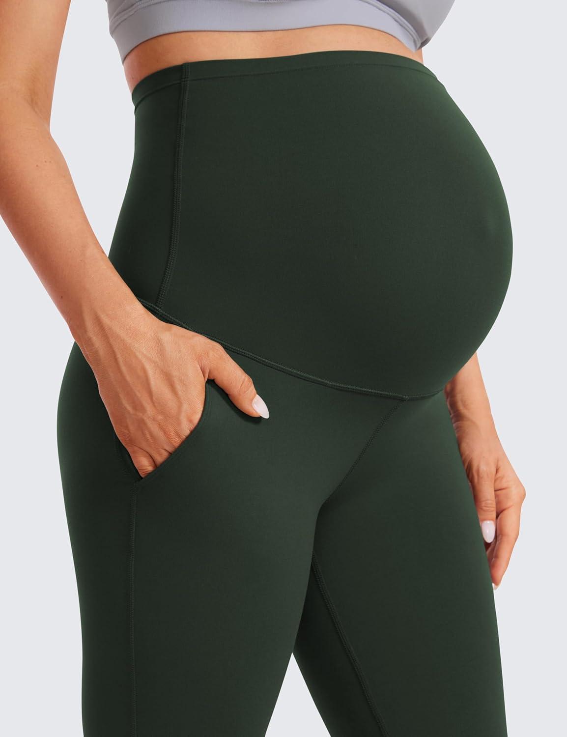imageCRZ YOGA Women Butterluxe Maternity Flare Leggings with Pockets 31quot  Workout Active Yoga Pregnancy Pants Over The Belly SoftLegend Green
