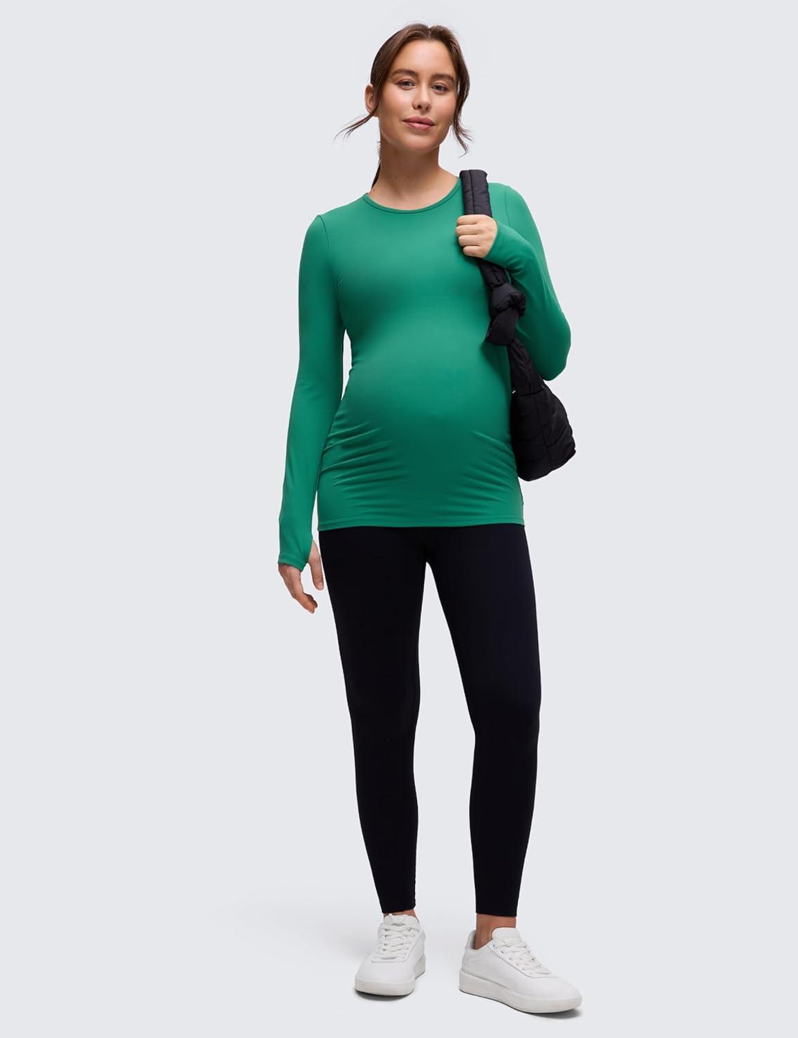 imageCRZ YOGA Womens Butterluxe Long Sleeve Maternity Tops Crewneck Pregnancy Basic Shirts Soft Athletic Yoga Casual Tee BlousesCascadia Green