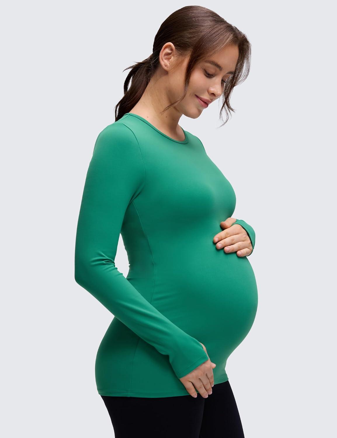 imageCRZ YOGA Womens Butterluxe Long Sleeve Maternity Tops Crewneck Pregnancy Basic Shirts Soft Athletic Yoga Casual Tee BlousesCascadia Green