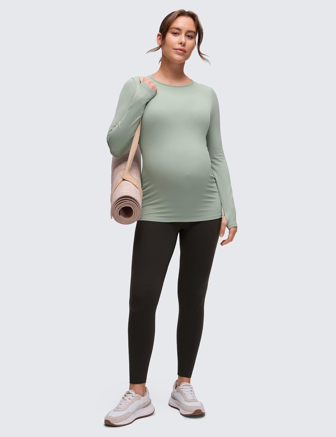 imageCRZ YOGA Womens Butterluxe Long Sleeve Maternity Tops Crewneck Pregnancy Basic Shirts Soft Athletic Yoga Casual Tee BlousesGreen Palm Court