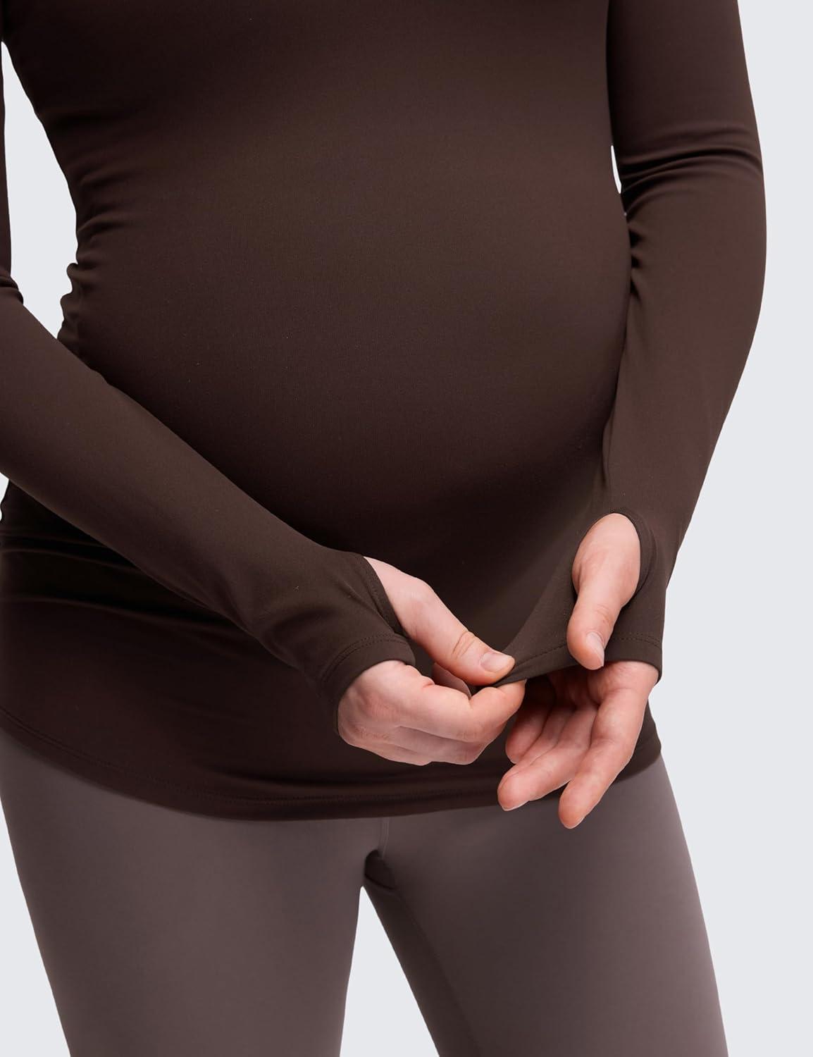 imageCRZ YOGA Womens Butterluxe Long Sleeve Maternity Tops Crewneck Pregnancy Basic Shirts Soft Athletic Yoga Casual Tee BlousesHot Fudge Brown