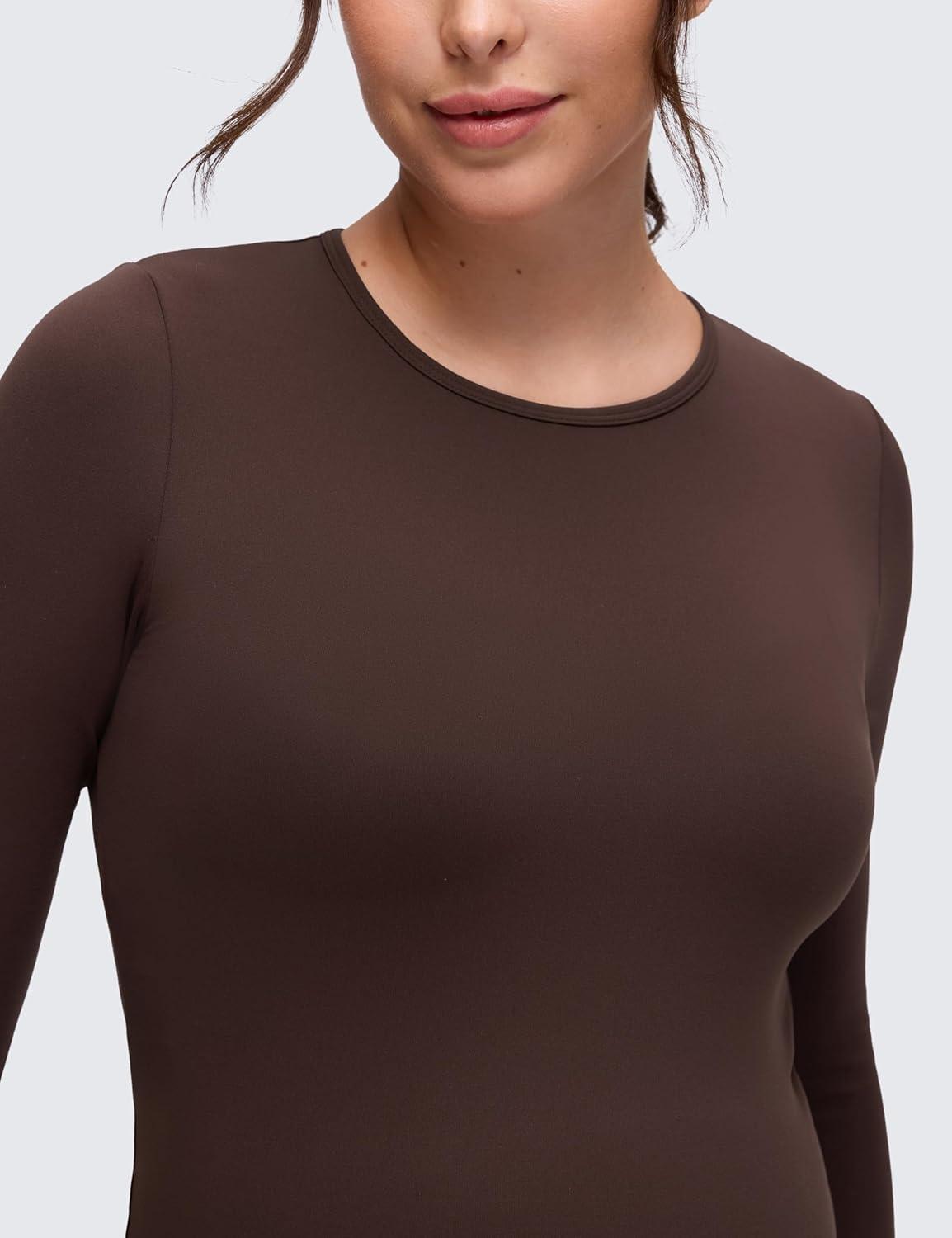 imageCRZ YOGA Womens Butterluxe Long Sleeve Maternity Tops Crewneck Pregnancy Basic Shirts Soft Athletic Yoga Casual Tee BlousesHot Fudge Brown