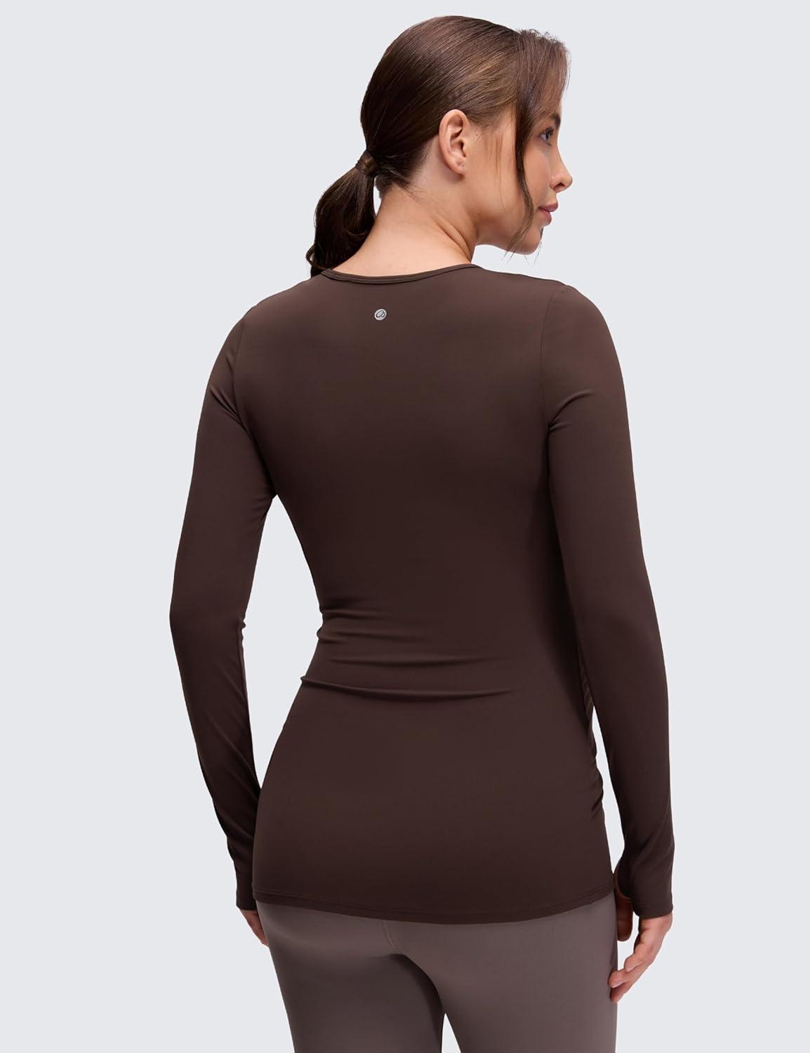 imageCRZ YOGA Womens Butterluxe Long Sleeve Maternity Tops Crewneck Pregnancy Basic Shirts Soft Athletic Yoga Casual Tee BlousesHot Fudge Brown