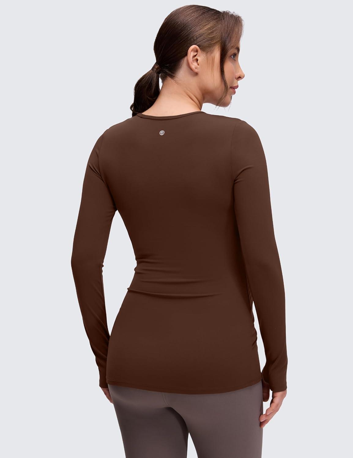 imageCRZ YOGA Womens Butterluxe Long Sleeve Maternity Tops Crewneck Pregnancy Basic Shirts Soft Athletic Yoga Casual Tee BlousesLava Brown