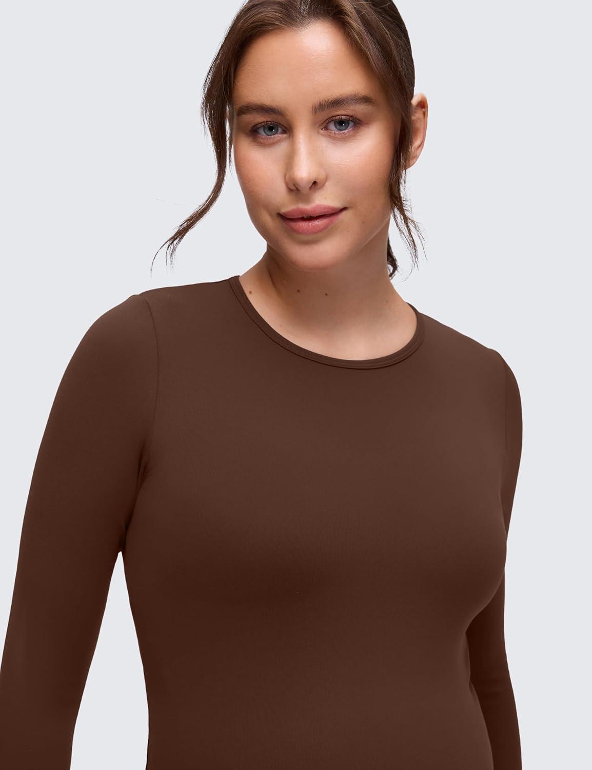 imageCRZ YOGA Womens Butterluxe Long Sleeve Maternity Tops Crewneck Pregnancy Basic Shirts Soft Athletic Yoga Casual Tee BlousesLava Brown