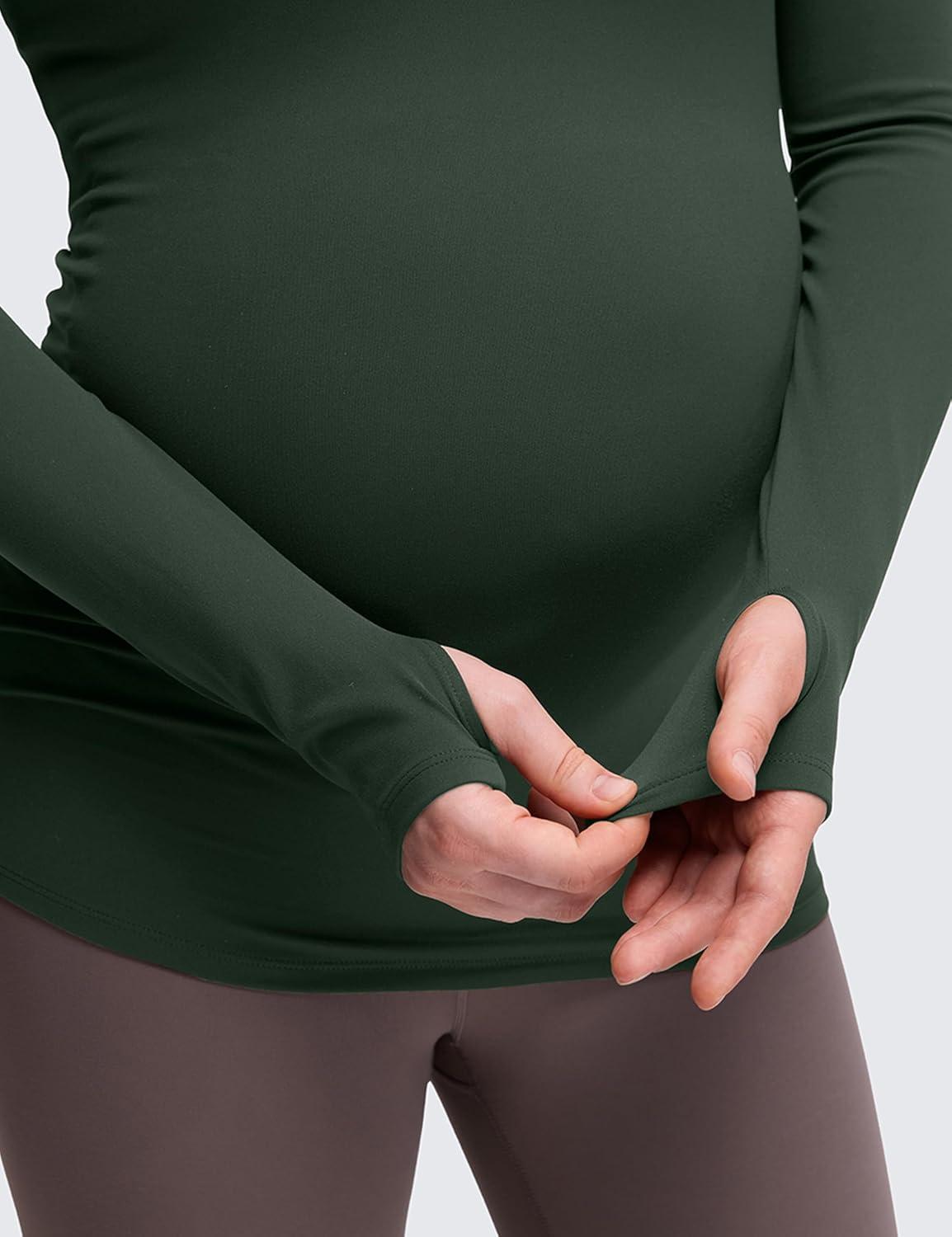 imageCRZ YOGA Womens Butterluxe Long Sleeve Maternity Tops Crewneck Pregnancy Basic Shirts Soft Athletic Yoga Casual Tee BlousesLegend Green