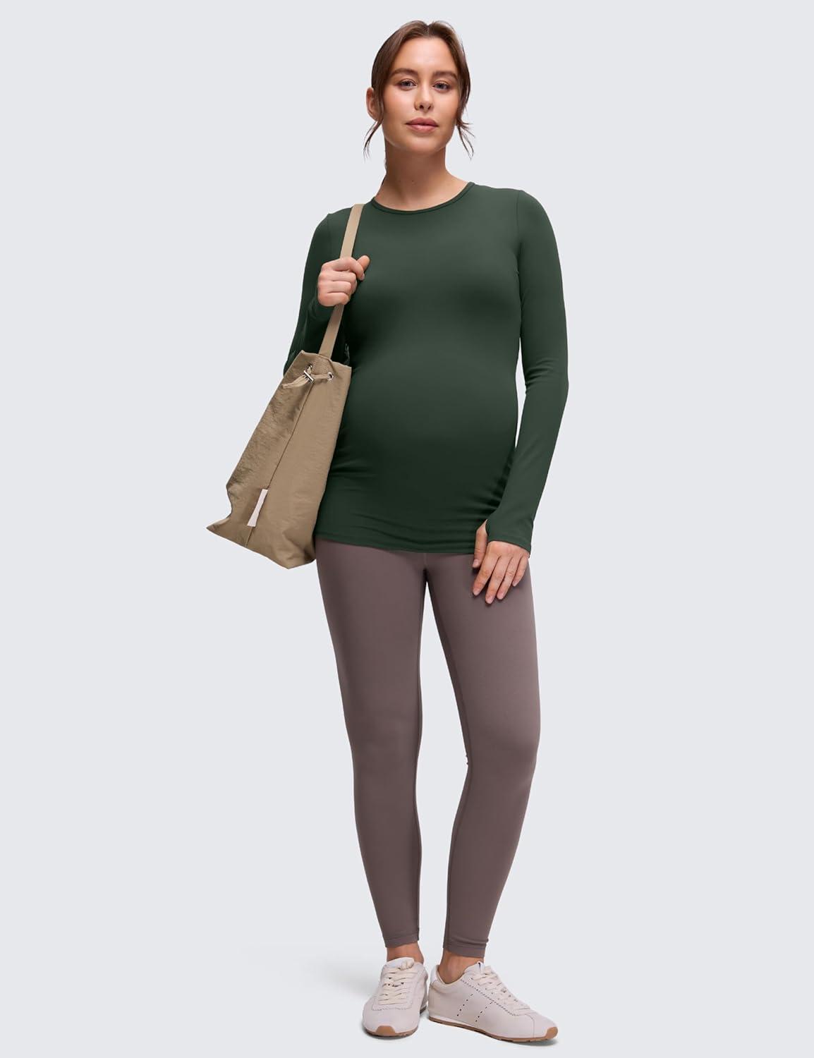 imageCRZ YOGA Womens Butterluxe Long Sleeve Maternity Tops Crewneck Pregnancy Basic Shirts Soft Athletic Yoga Casual Tee BlousesLegend Green