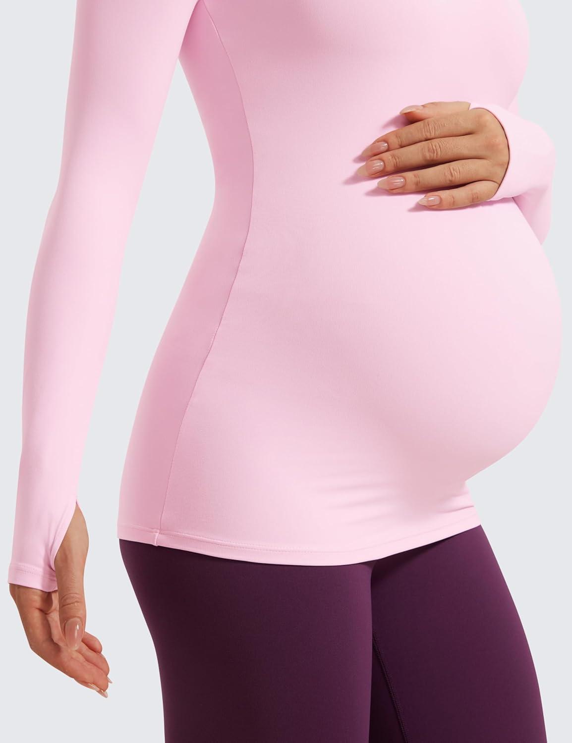 imageCRZ YOGA Womens Butterluxe Long Sleeve Maternity Tops Crewneck Pregnancy Basic Shirts Soft Athletic Yoga Casual Tee BlousesPink Peony