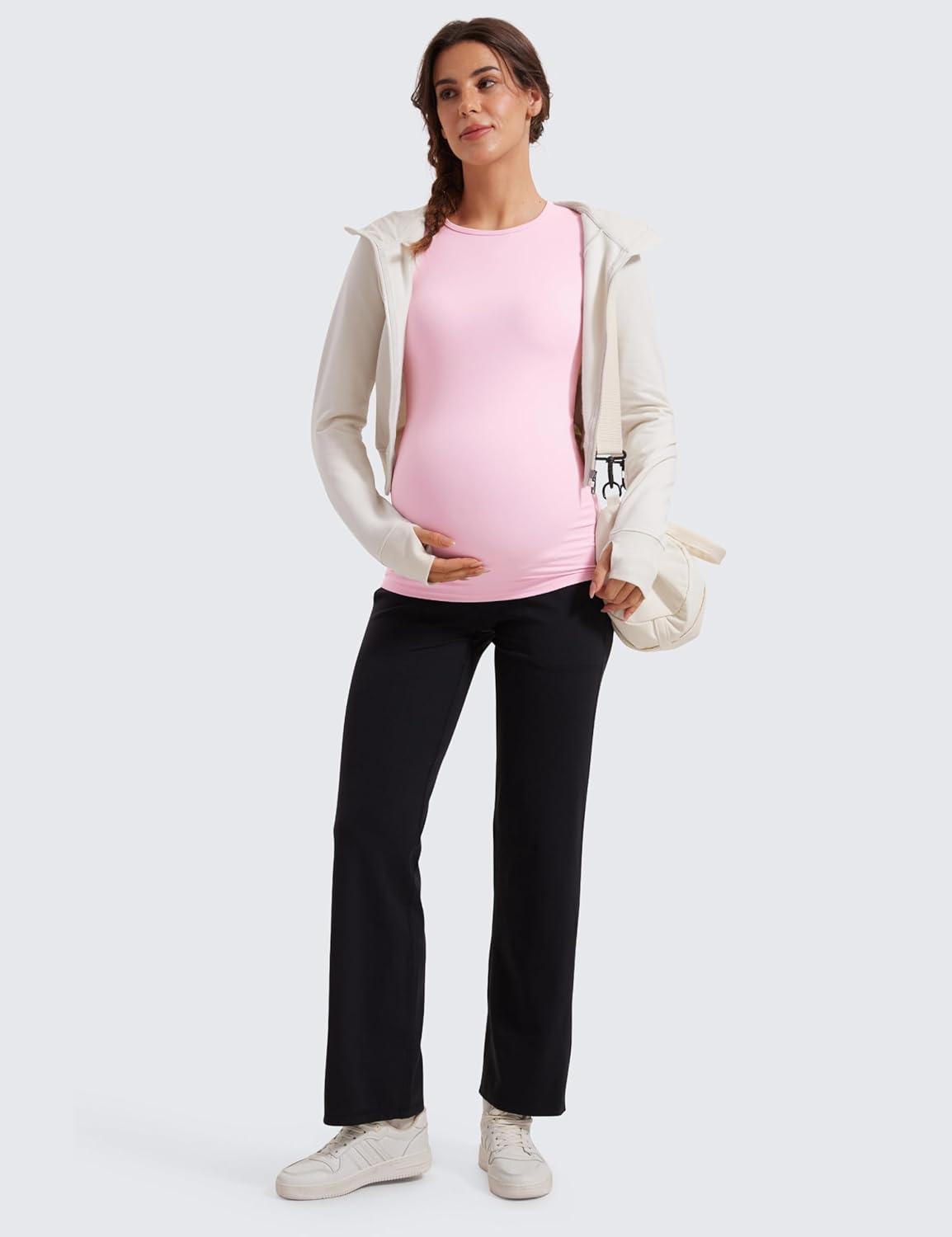 imageCRZ YOGA Womens Butterluxe Long Sleeve Maternity Tops Crewneck Pregnancy Basic Shirts Soft Athletic Yoga Casual Tee BlousesPink Peony