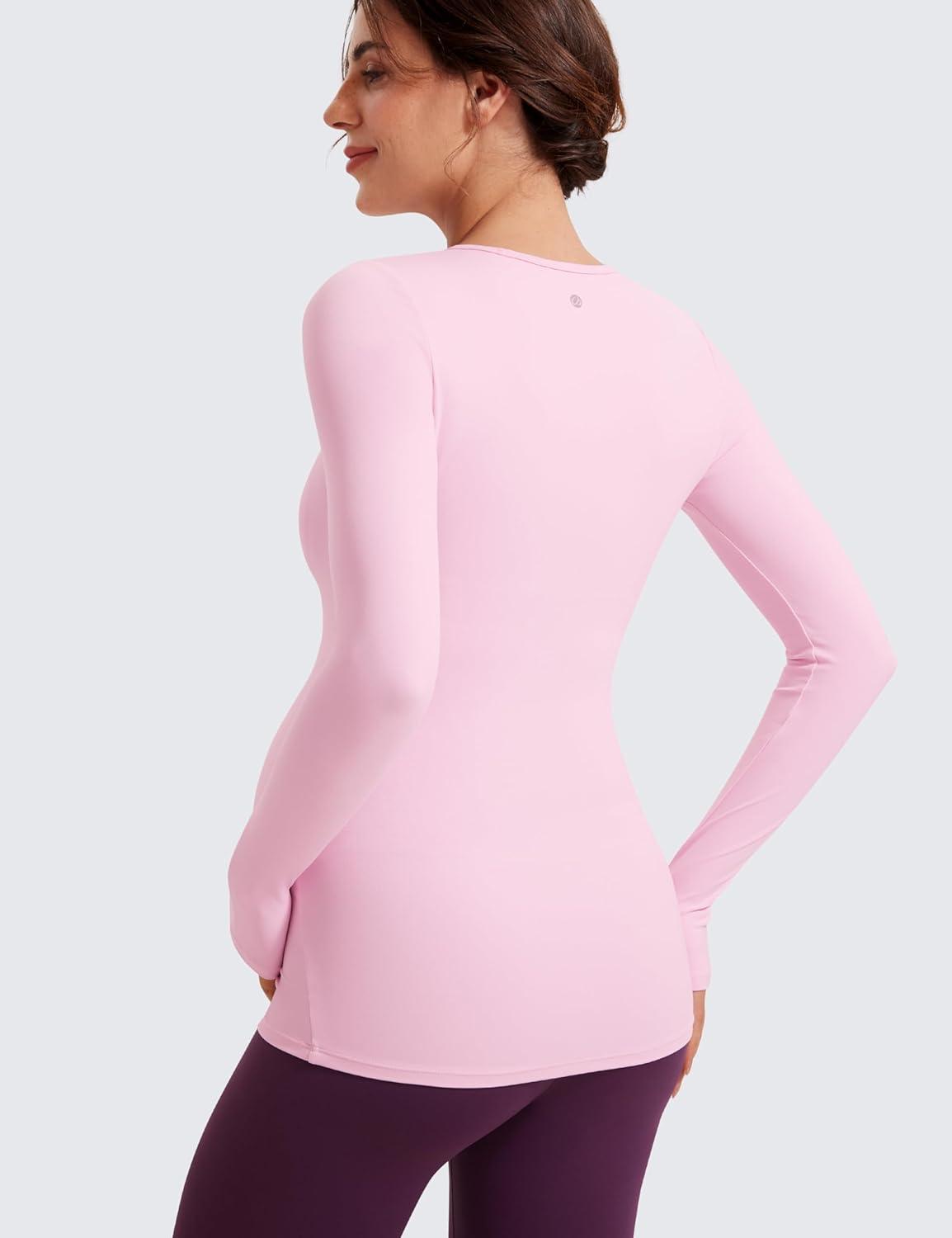 imageCRZ YOGA Womens Butterluxe Long Sleeve Maternity Tops Crewneck Pregnancy Basic Shirts Soft Athletic Yoga Casual Tee BlousesPink Peony