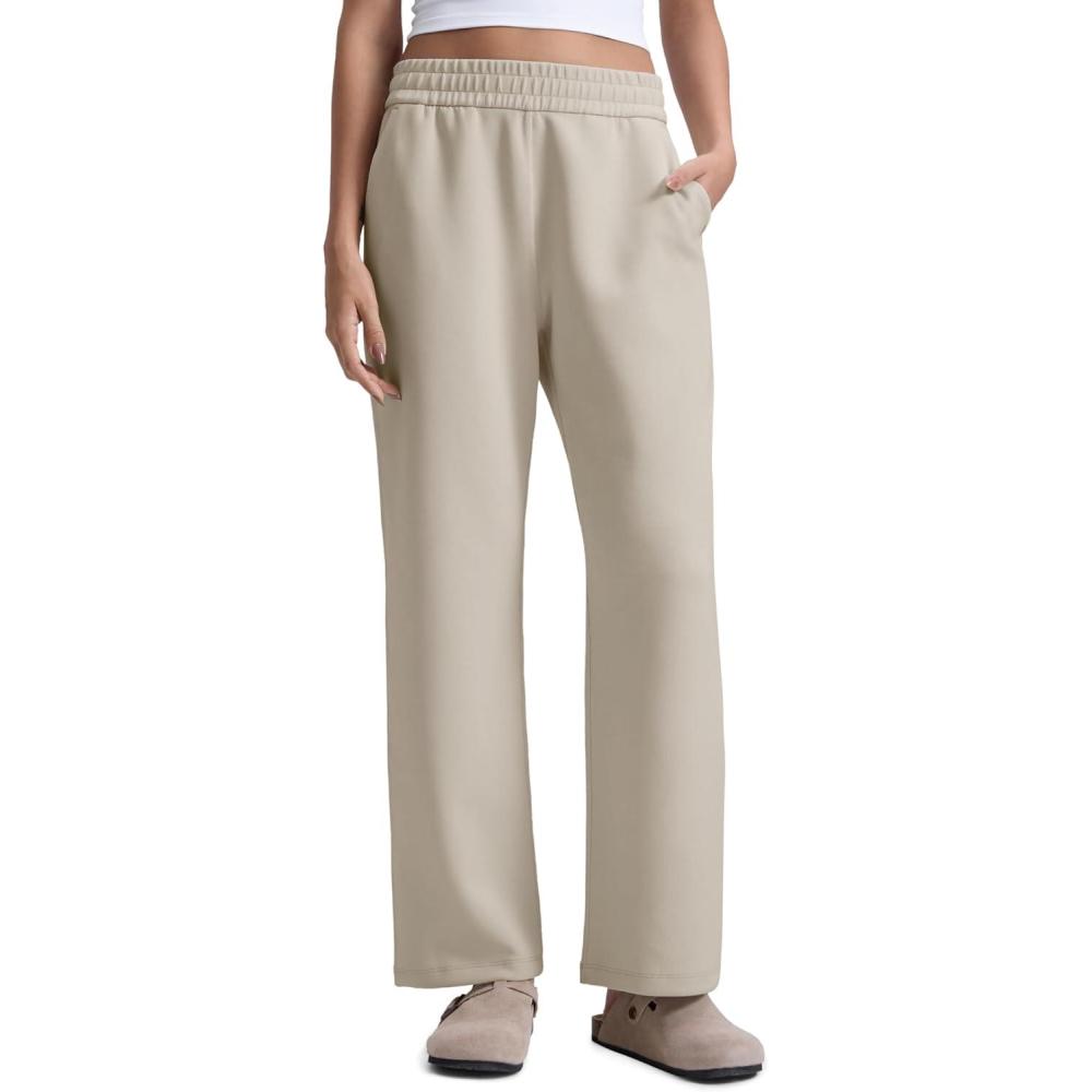 imageCRZ YOGA SoftAura Wide Leg Sweatpants Women 29quot31quot Modal High Waisted Lounge Travel Casual Sweat Pants with PocketsStone