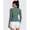 imageCRZ YOGA Cloudweight Mock Neck Tops for Women Lightweight Workout Long Sleeve Shirts Soft Athletic TShirt with Thumb HoleGraphite Green